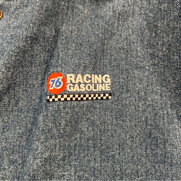 TURNING POINT 76 RACING GASOLINE VINTAGE Denim Jacket CREAM Sleeves SIZE LARGE - Picture 2 of 13